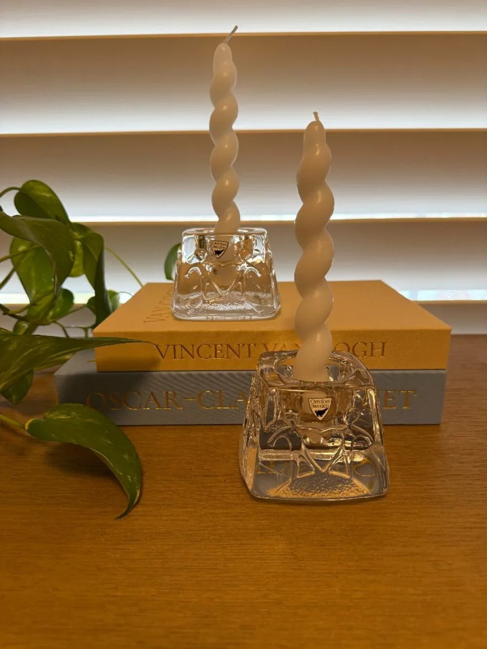 VTG Orrefors Sweden Crystal 'Children of The World' Candle Holders Pair